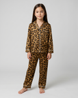 Kids Leopard Print Pajama Set – Girls Long Sleeve Sleepwear, Flame Resistant Nightwear