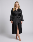 Luxurious Satin Kimono Robe with Contrast Trim – Long Sleeve, Belted, Machine Washable