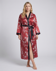 Luxurious Satin Kimono Robe with Contrast Trim – Long Sleeve, Belted, Machine Washable