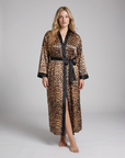 Luxurious Satin Kimono Robe with Contrast Trim – Long Sleeve, Belted, Machine Washable