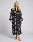 Luxurious Satin Kimono Robe with Contrast Trim – Long Sleeve, Belted, Machine Washable