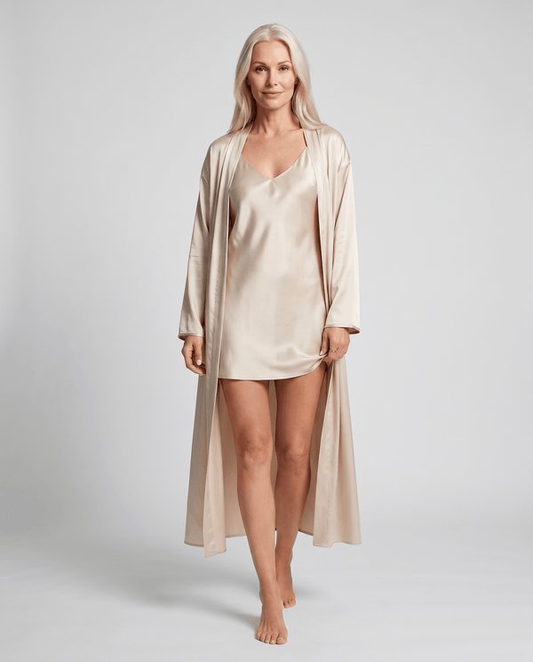 Luxury Silk Nightgown and Robe Set – Soft, Elegant 2-Piece Sleepwear for Women