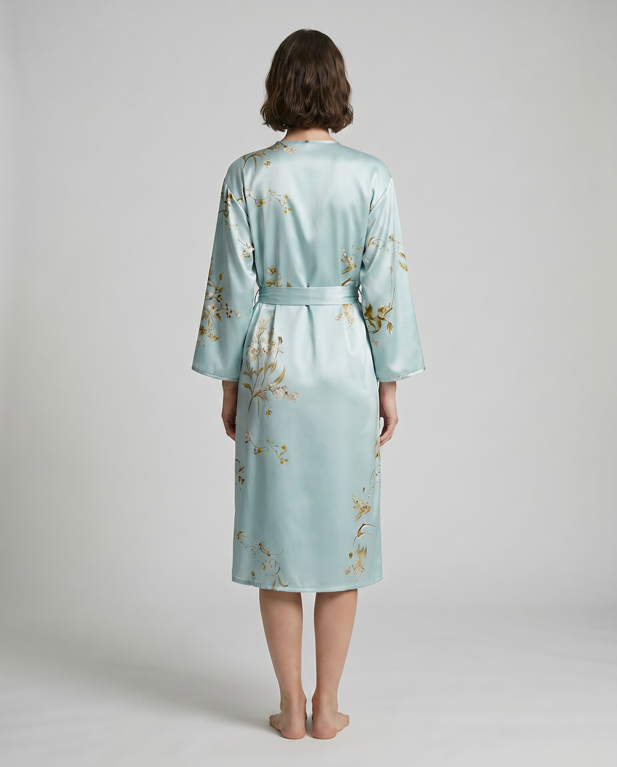 Luxury Cherry Silk Floral Robe – Soft Lightweight Long Sleeve Robe for Women