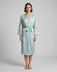 Luxury Cherry Silk Floral Robe – Soft Lightweight Long Sleeve Robe for Women