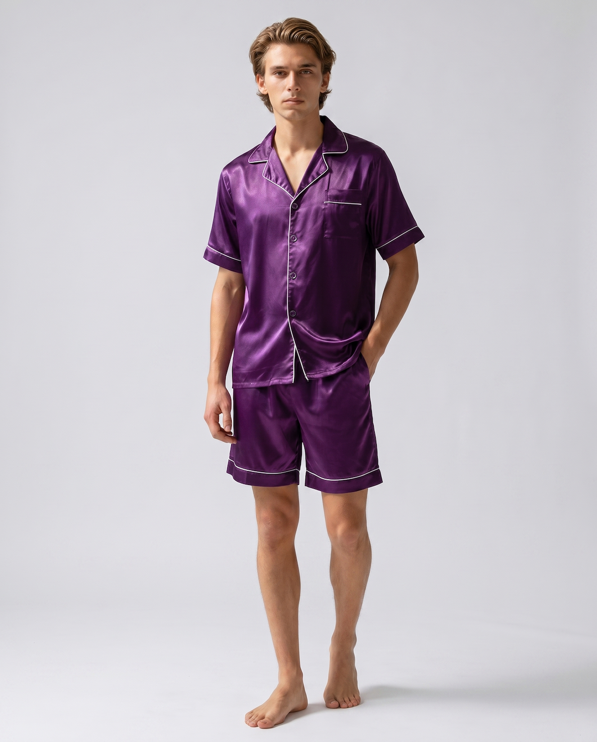 Men’s 100% Mulberry Silk Pajamas - Short-Sleeved Set