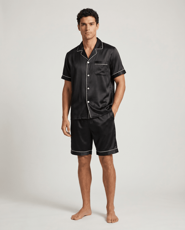 Men’s Silk Short Sleeve Set – Suit Collar Loungewear Set