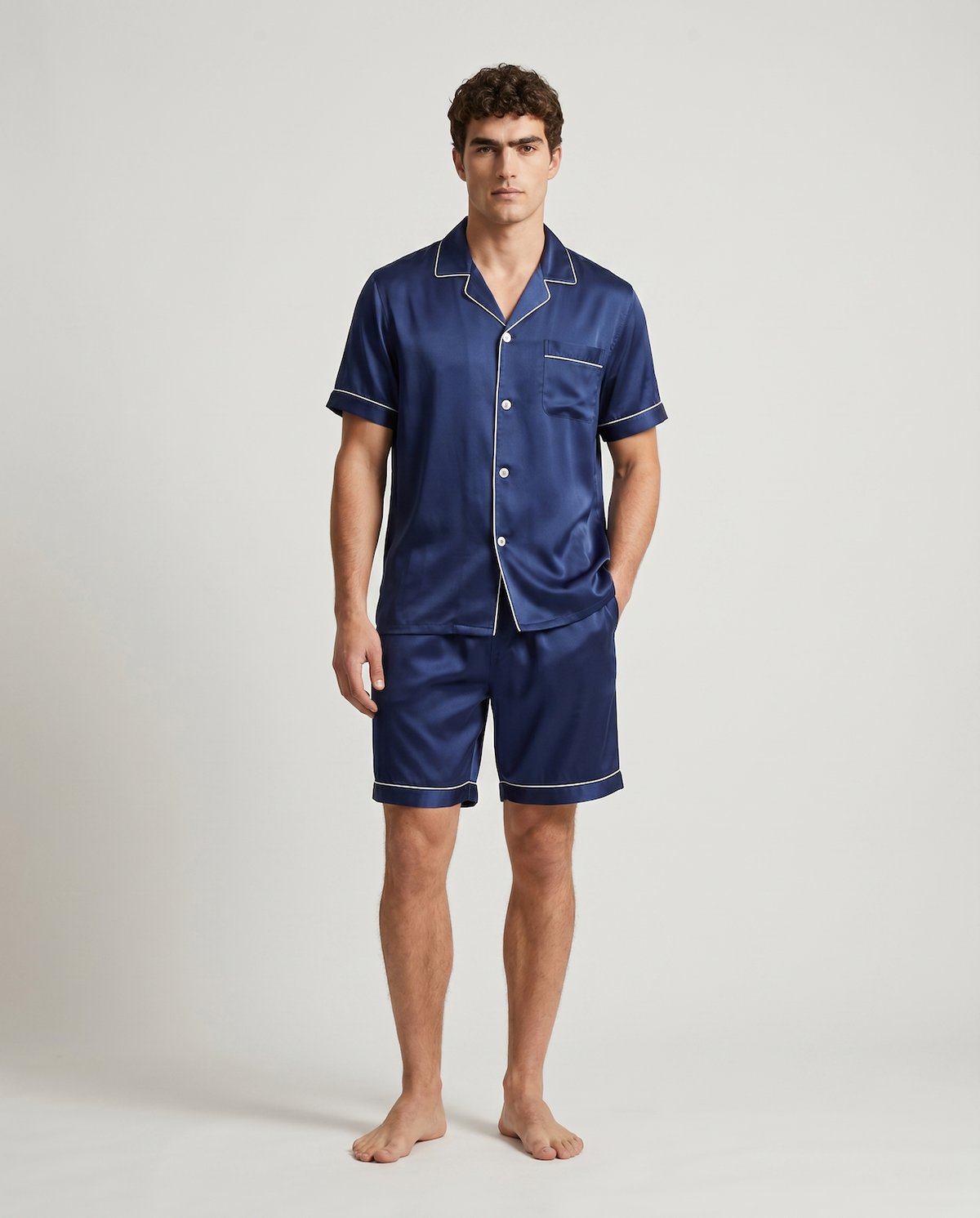 Men’s 100% Mulberry Silk Short Sleeve Set – Suit Collar Loungewear Set