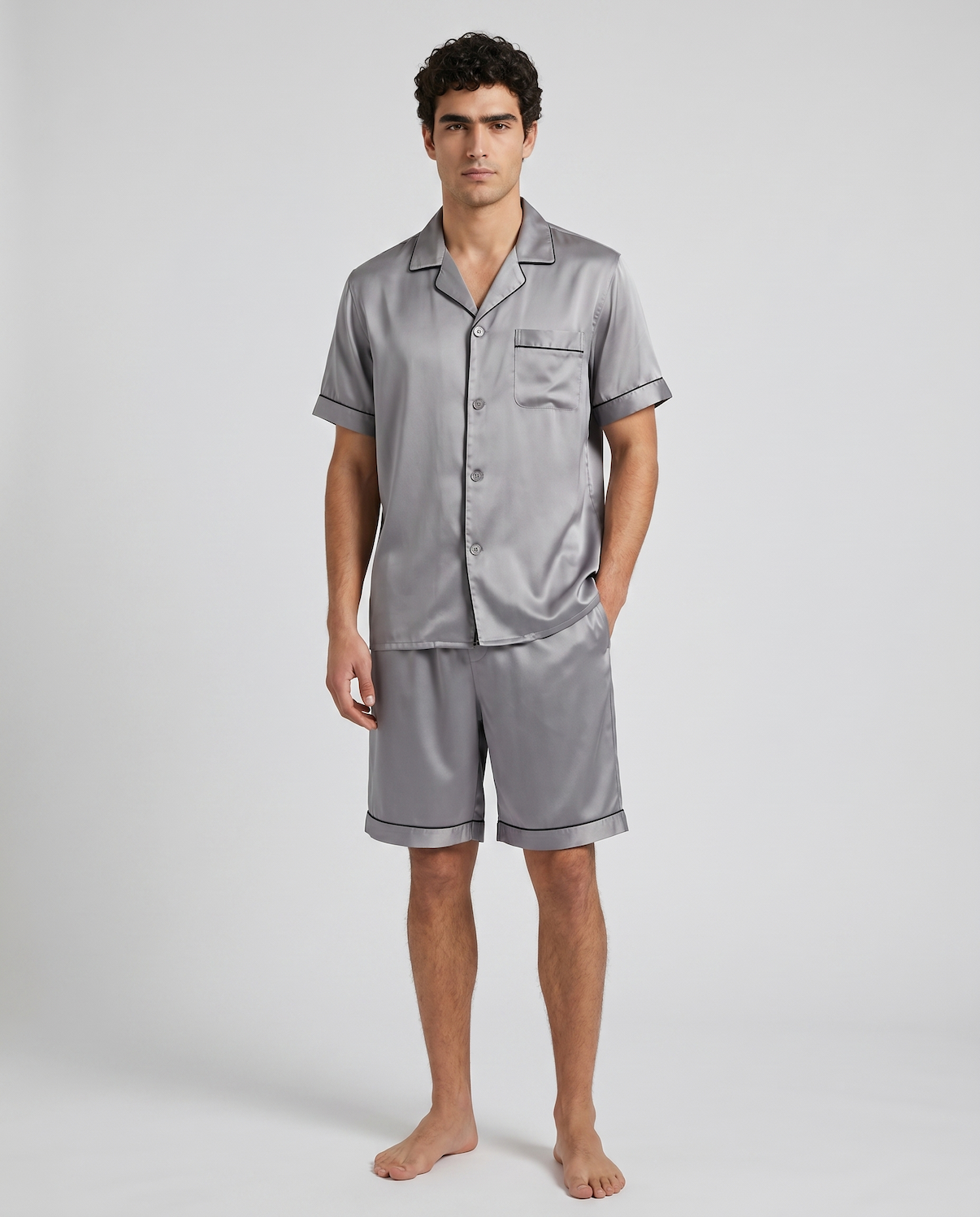 Men’s 100% Mulberry Silk Short Sleeve Set – Suit Collar Loungewear Set