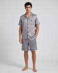 Men’s 100% Mulberry Silk Short Sleeve Set – Suit Collar Loungewear Set