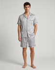 Men’s 100% Mulberry Silk Short Sleeve Set – Suit Collar Loungewear Set