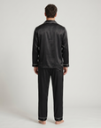 Men’s Cooling Silk-Feel Pajama Set – Breathable Long Sleeve Sleepwear for Night Comfort