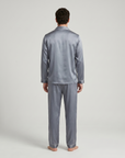 Men’s Cooling Silk-Feel Pajama Set – Breathable Long Sleeve Sleepwear for Night Comfort