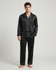 Men’s Cooling Silk-Feel Pajama Set – Breathable Long Sleeve Sleepwear for Night Comfort
