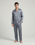 Men’s Cooling Silk-Feel Pajama Set – Breathable Long Sleeve Sleepwear for Night Comfort