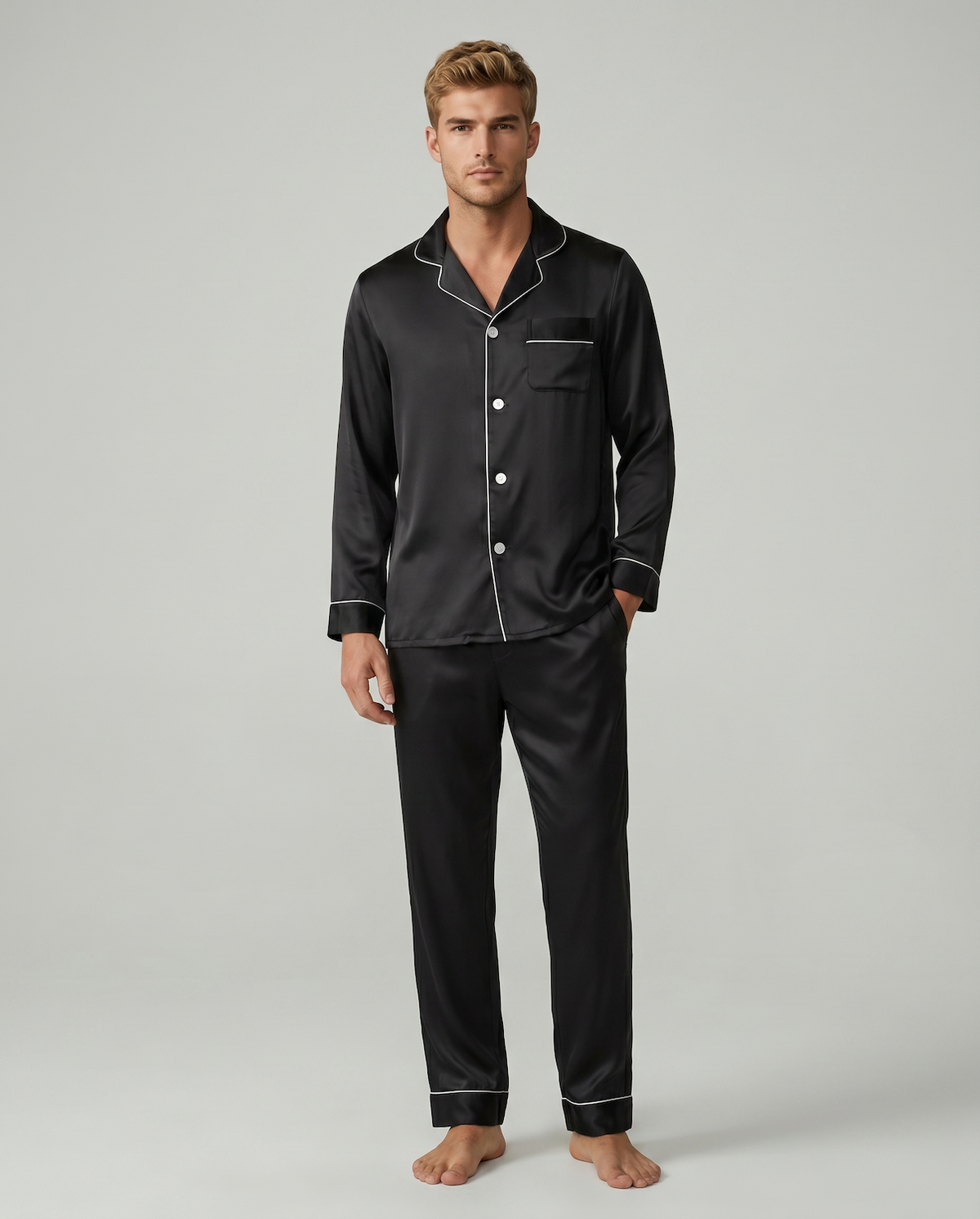 Men’s Fashion Long Sleeve Pajama Set with Long Pants – Comfortable and Stylish Sleepwear