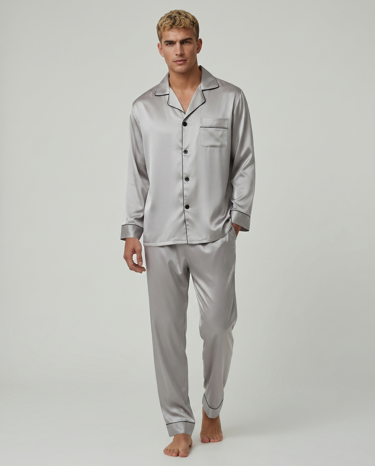 Men’s Fashion Long Sleeve Pajama Set with Long Pants – Comfortable and Stylish Sleepwear