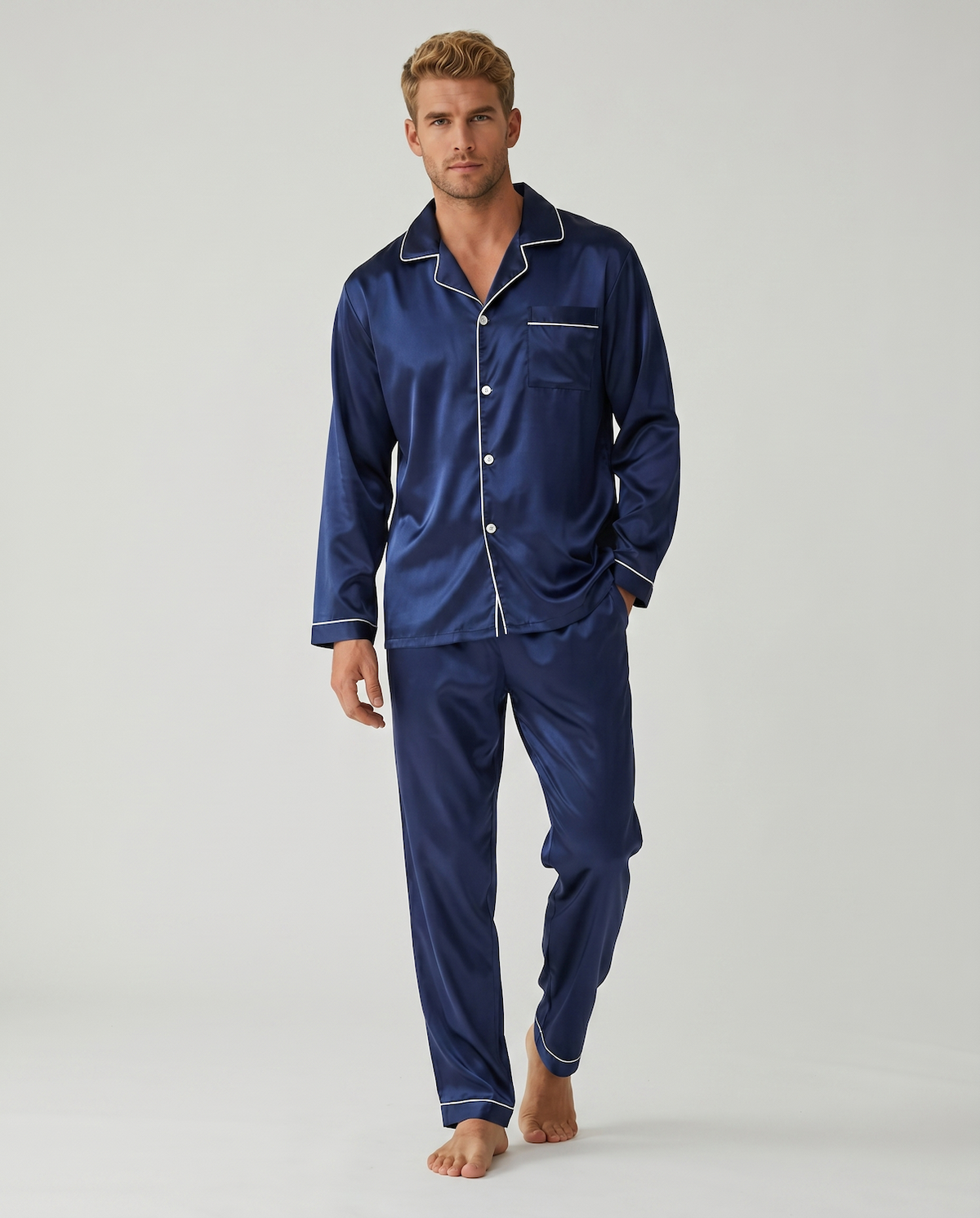 Men’s Fashion Long Sleeve Pajama Set with Long Pants – Comfortable and Stylish Sleepwear