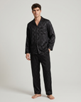Men’s Ice Silk Long-Sleeve Pajama Set – Two-Piece Plaid Loungewear