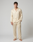 Men’s Ice Silk Long-Sleeve Pajama Set – Two-Piece Plaid Loungewear