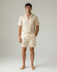 Men’s Ice Silk Long-Sleeve Pajama Set – Two-Piece Plaid Loungewear