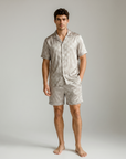 Men’s Ice Silk Long-Sleeve Pajama Set – Two-Piece Plaid Loungewear