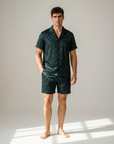 Men’s Ice Silk Long-Sleeve Pajama Set – Two-Piece Plaid Loungewear