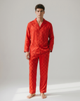 Men’s Ice Silk Long-Sleeve Pajama Set – Two-Piece Plaid Loungewear