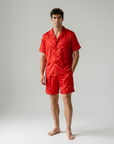 Men’s Ice Silk Long-Sleeve Pajama Set – Two-Piece Plaid Loungewear