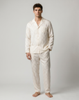 Men’s Ice Silk Long-Sleeve Pajama Set – Two-Piece Plaid Loungewear
