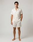 Men’s Ice Silk Long-Sleeve Pajama Set – Two-Piece Plaid Loungewear