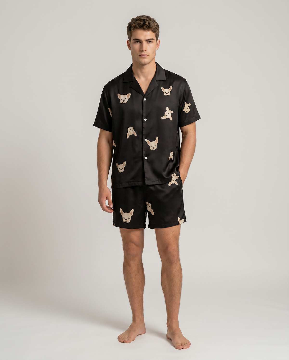 Men’s Ice Silk Pajama Set – Short Sleeve Loose Fit Sleepwear &amp; Homewear Suit