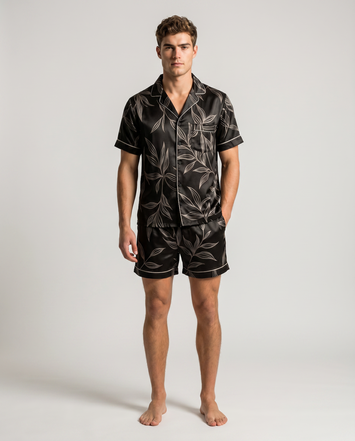 Men’s Ice Silk Pajama Set – Short Sleeve Loose Fit Sleepwear & Homewear Suit