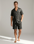 Men’s Ice Silk Pajama Set – Short Sleeve Loose Fit Sleepwear & Homewear Suit