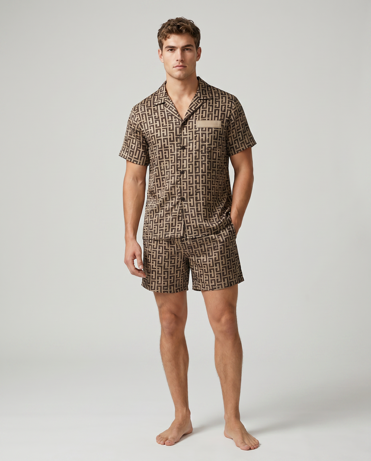 Men’s Ice Silk Pajama Set – Short Sleeve Loose Fit Sleepwear &amp; Homewear Suit