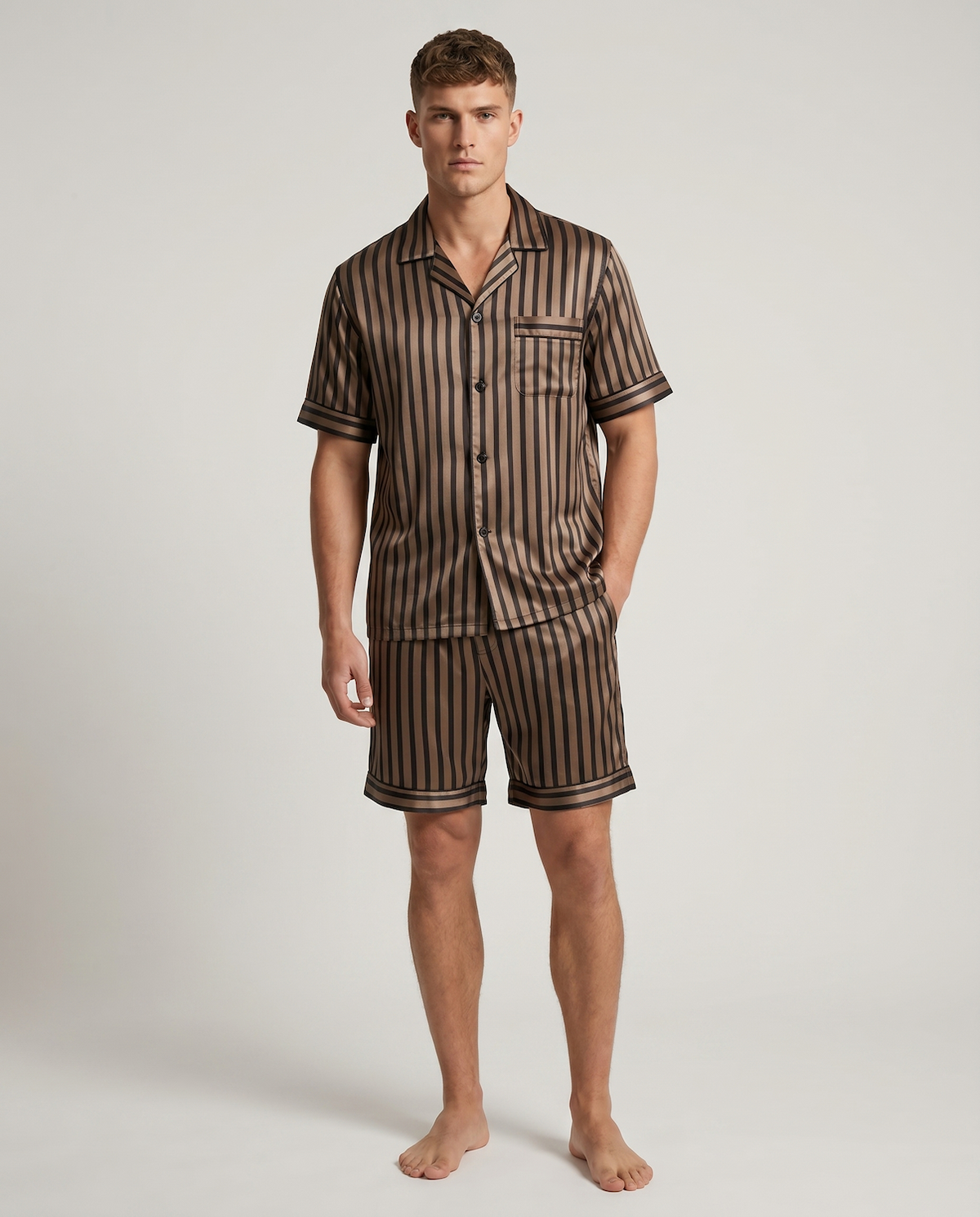 Men’s Ice Silk Pajama Set – Short Sleeve Loose Fit Sleepwear & Homewear Suit