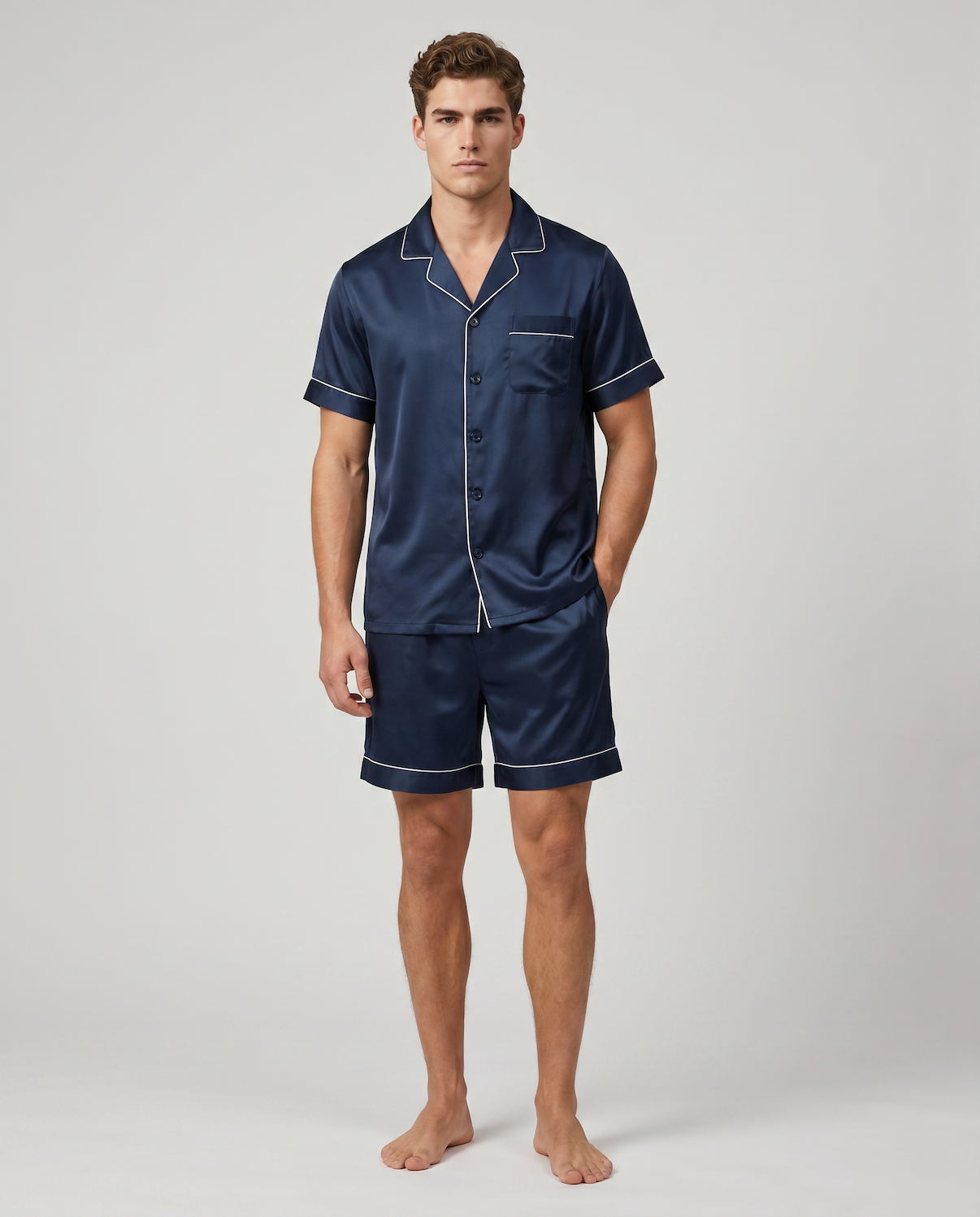 Men’s Ice Silk Pajama Set – Short Sleeve Loose Fit Sleepwear &amp; Homewear Suit
