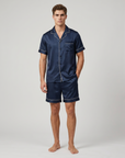 Men’s Ice Silk Pajama Set – Short Sleeve Loose Fit Sleepwear & Homewear Suit