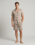 Men’s Ice Silk Pajama Set – Short Sleeve Loose Fit Sleepwear & Homewear Suit