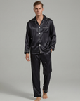 Men's Ice Silk Pajamas – Long Sleeve Pants Set for Spring and Autumn, Casual Summer Silk Suit