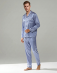 Men's Ice Silk Pajamas – Long Sleeve Pants Set for Spring and Autumn, Casual Summer Silk Suit