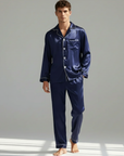 Men's Ice Silk Pajamas – Long Sleeve Pants Set for Spring and Autumn, Casual Summer Silk Suit