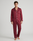 Men's Ice Silk Pajamas – Long Sleeve Pants Set for Spring and Autumn, Casual Summer Silk Suit