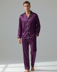 Men's Ice Silk Pajamas – Long Sleeve Pants Set for Spring and Autumn, Casual Summer Silk Suit