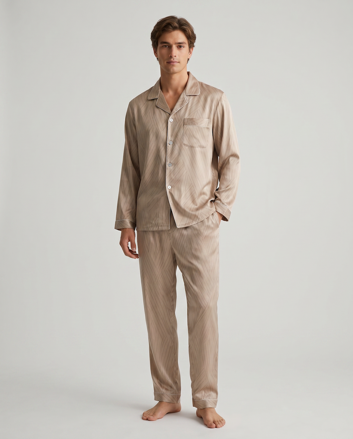 Men’s Silk-Feel Pajama Set – Lightweight Long & Short Sleeve Sleepwear for All Seasons