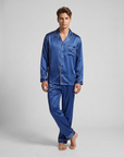 Men’s Silk-Look Pajama Set – Lightweight Long Sleeve Lounge & Sleepwear for Home Comfort
