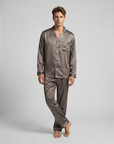 Men’s Silk-Look Pajama Set – Lightweight Long Sleeve Lounge & Sleepwear for Home Comfort