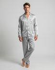Men’s Silk-Look Pajama Set – Lightweight Long Sleeve Lounge & Sleepwear for Home Comfort