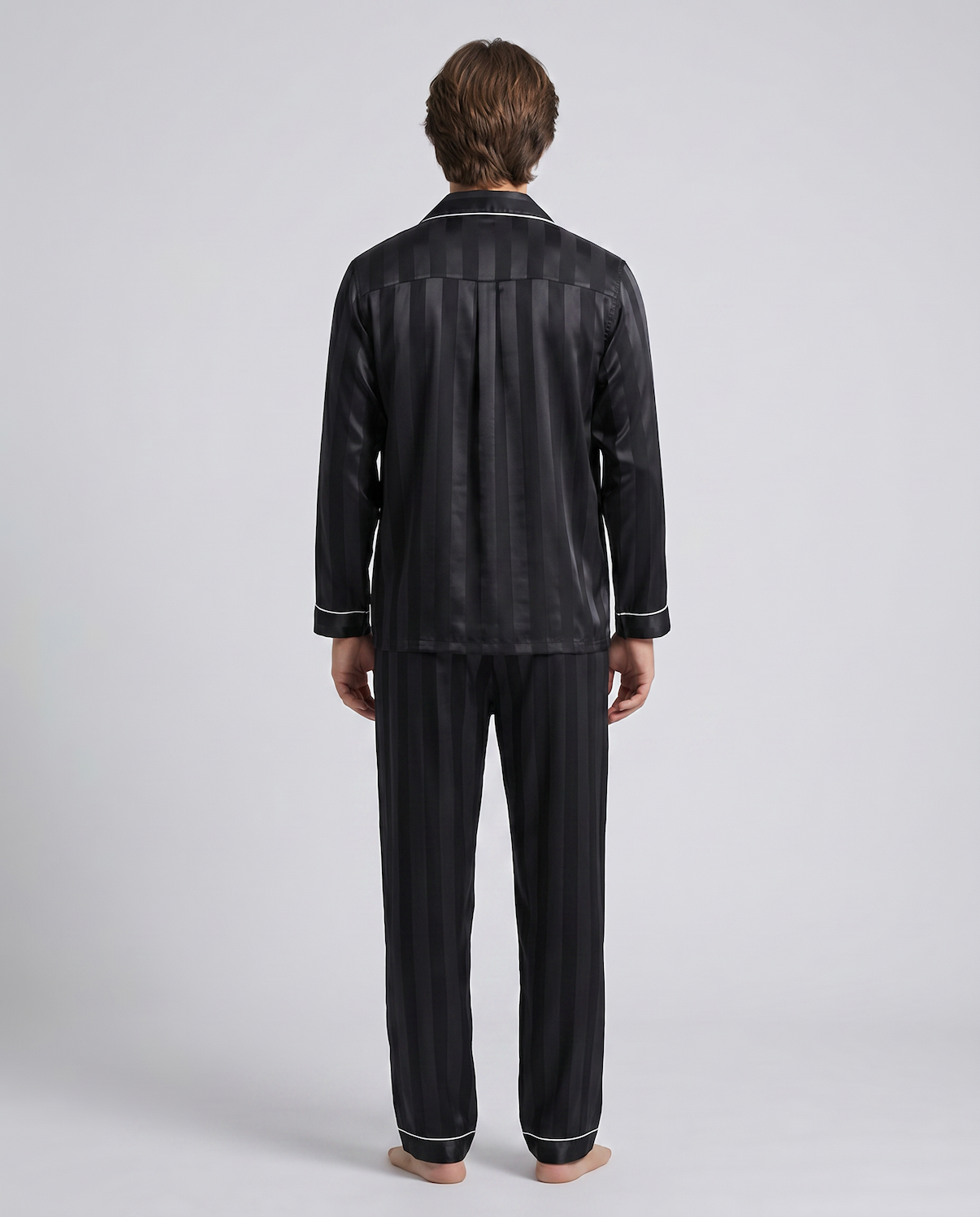 Men’s Silk Satin Pajama Set – Breathable, Lightweight Sleepwear with Long Sleeves & Pants