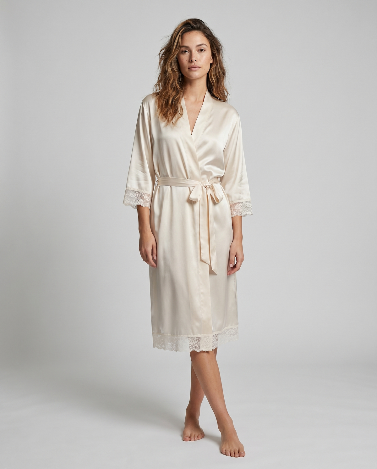 New Summer Thin Solid Color Stitching Lace Long Nightgown Robe – Luxury and Noble Home Clothes for Relaxation