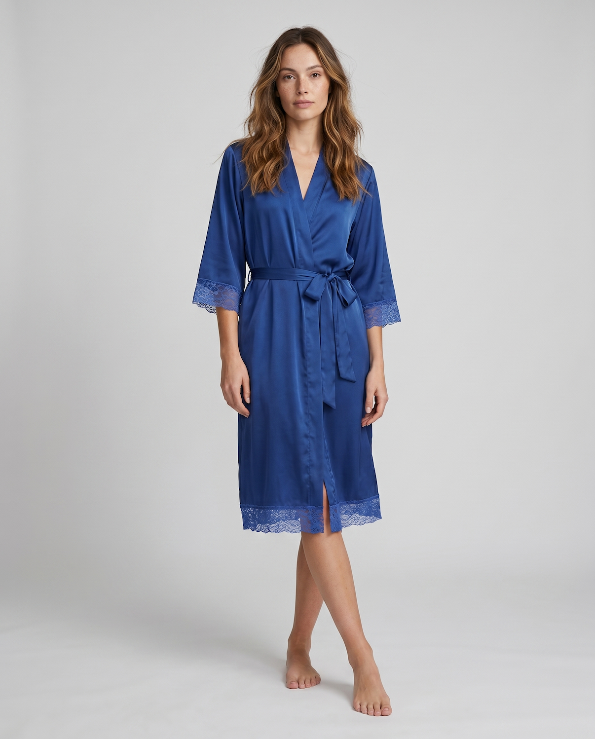 New Summer Thin Solid Color Stitching Lace Long Nightgown Robe – Luxury and Noble Home Clothes for Relaxation